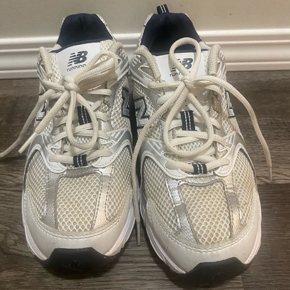 New Balance White and Navy Running Shoes